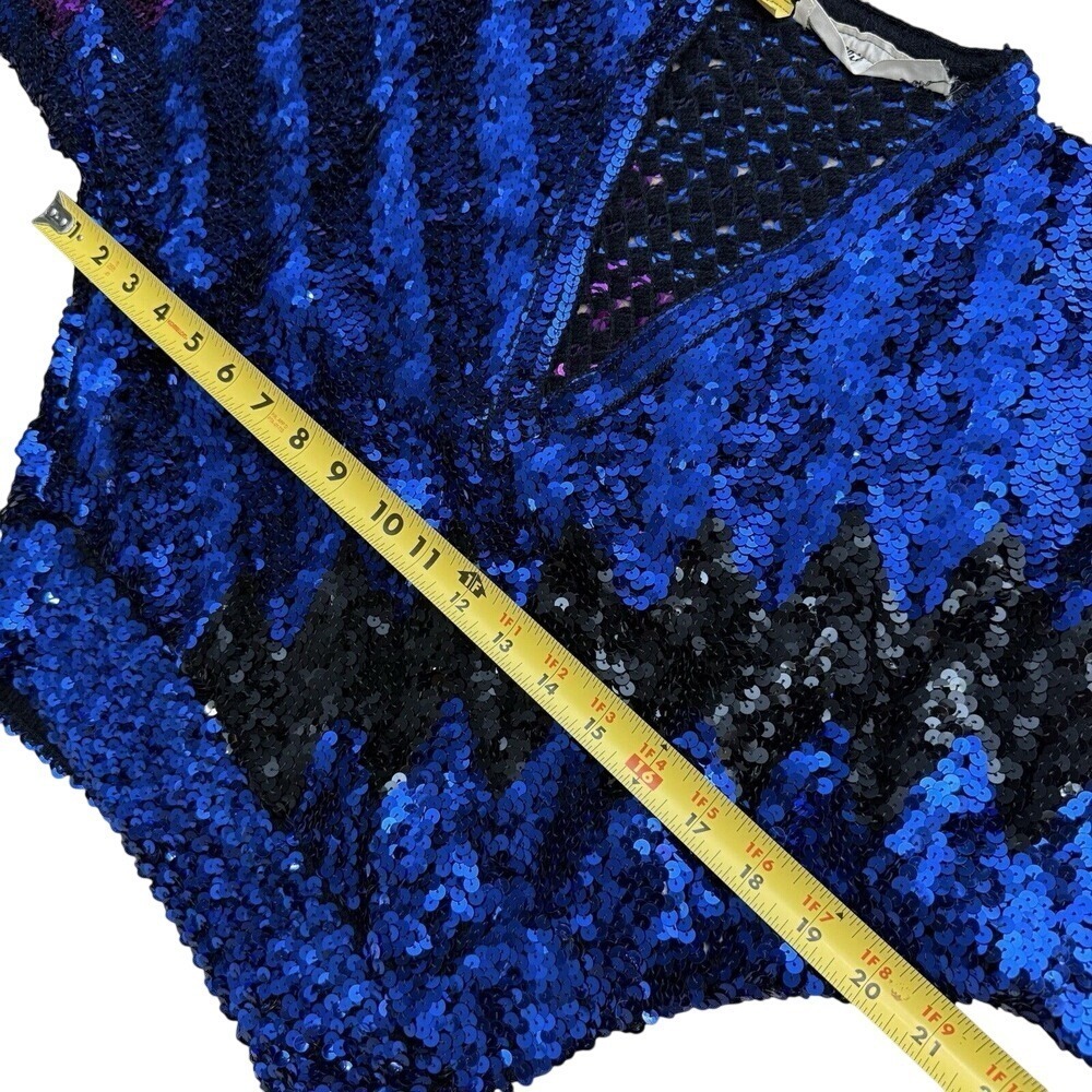 Vintage Lillie Rubin sequin sweater 80's Lightning Bolt Cobalt Blue Party - Picture 10 of 16
